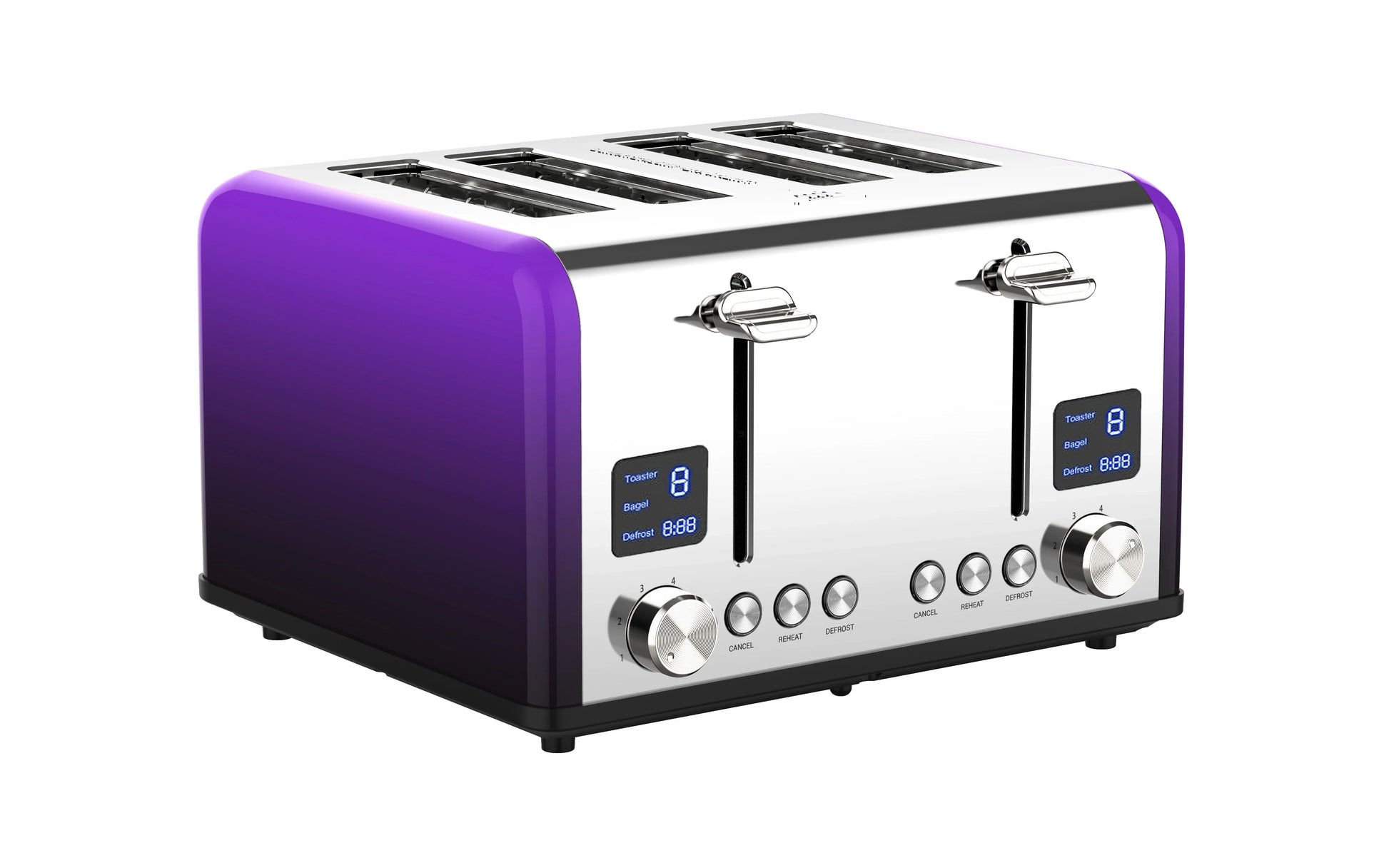 KTX-109203 Stainless Steel Electric 4-Slice Toaster with LED Display and Heat-Proof Crumb Tray