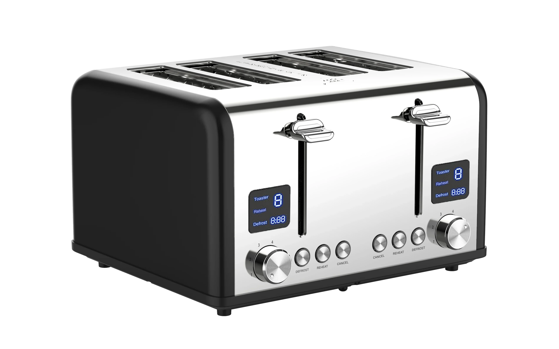 KTX-109203 Stainless Steel Electric 4-Slice Toaster with LED Display and Heat-Proof Crumb Tray