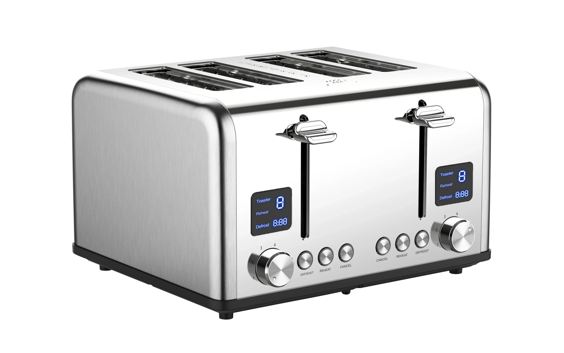 KTX-109203 Stainless Steel Electric 4-Slice Toaster with LED Display and Heat-Proof Crumb Tray
