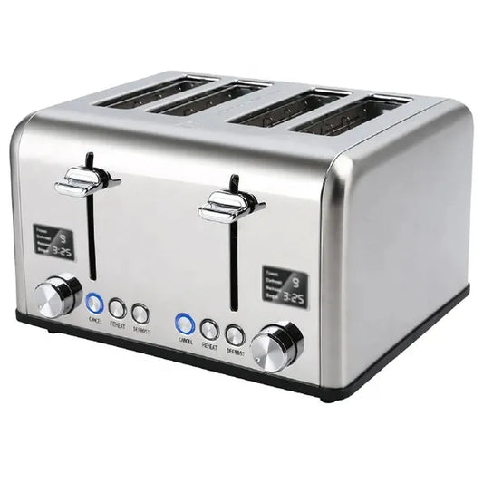 KTX-109203 Stainless Steel Electric 4-Slice Toaster with LED Display and Heat-Proof Crumb Tray