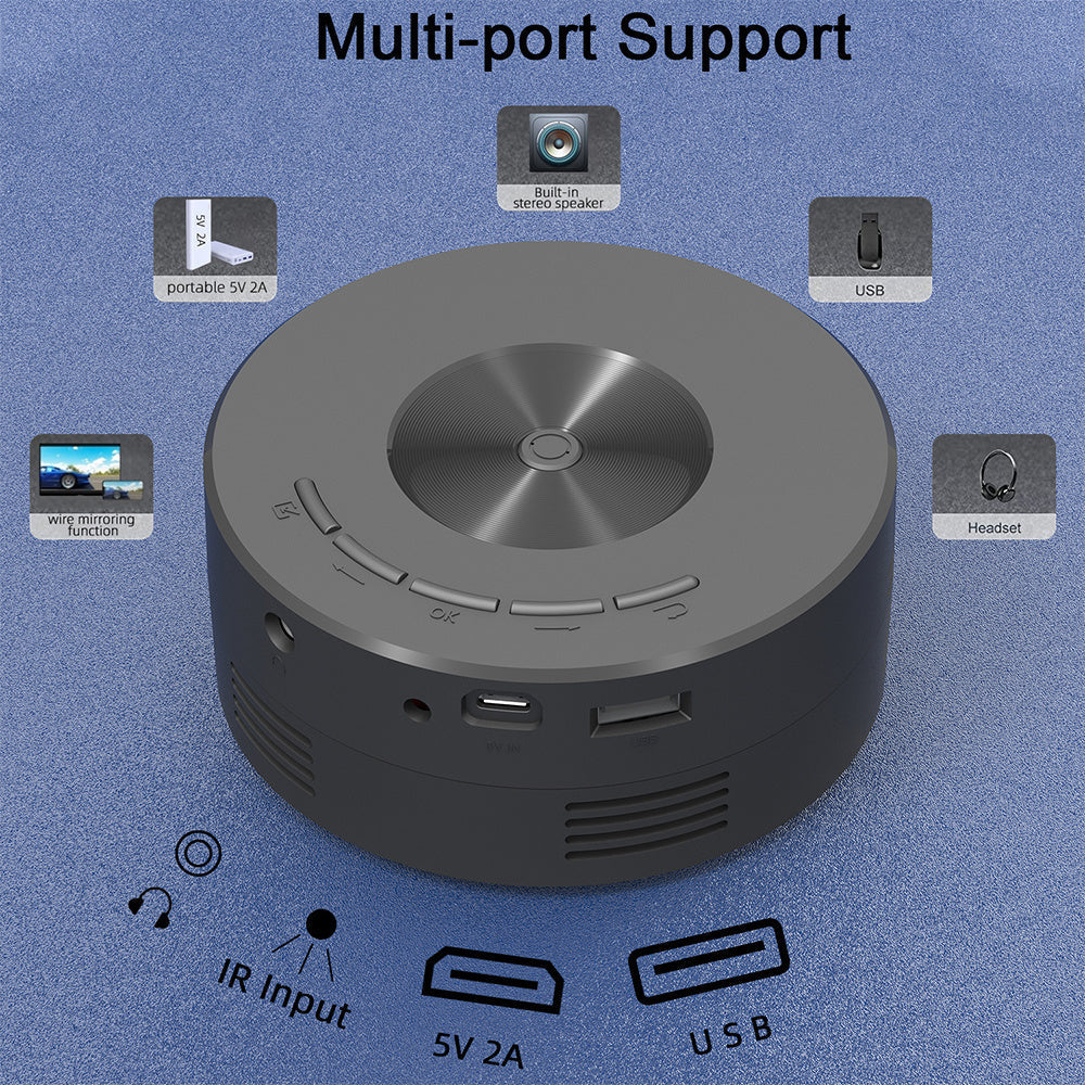 KTX-929491 Portable Low Noise LCD Mini Projector for Wireless Mobile Phone Screen Mirroring, Eco-friendly Design, and External Audio Support