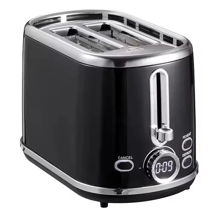 KTX-304659 900W Retro Digital 2-Slice Black Wide Toaster with Timer