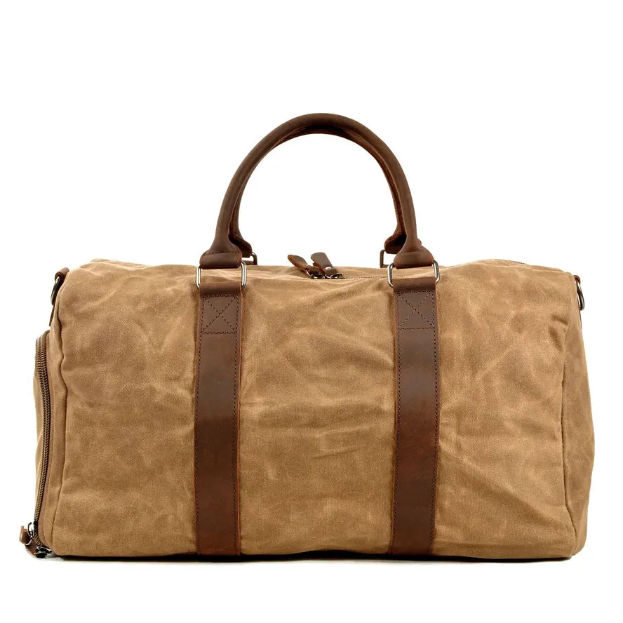 KTX-467667 Retro Style Men's Large Capacity Duffel Bag Made of Batik Canvas and Cowhide Leather