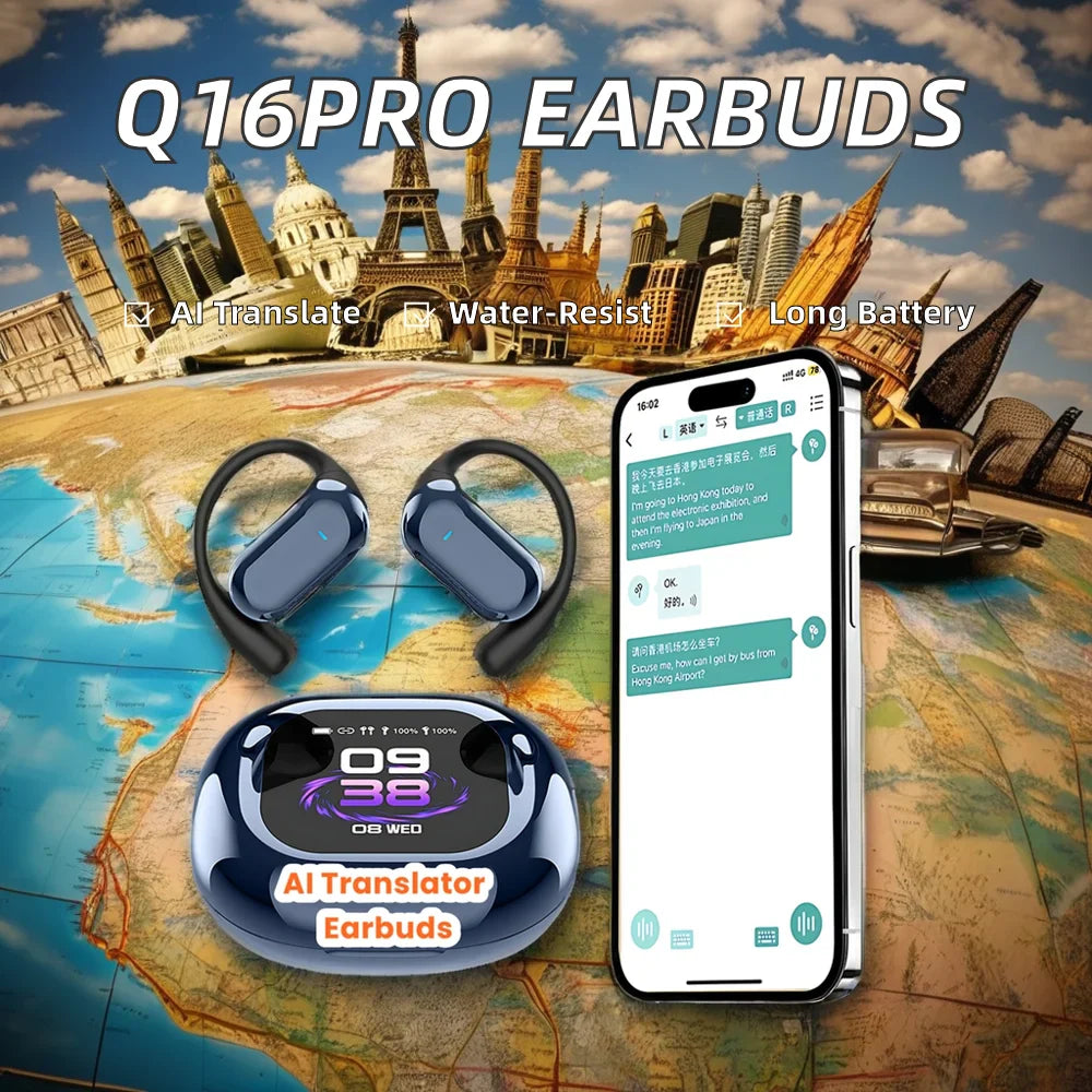 KTX-477971 A16 Pro Sport Earbuds with LCD Touch Screen and Long Battery Life, Semi-In-Ear and Open-Ear Design