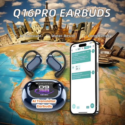 KTX-477971 A16 Pro Sport Earbuds with LCD Touch Screen and Long Battery Life, Semi-In-Ear and Open-Ear Design