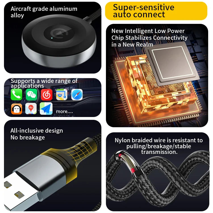 KTX-509331 Wireless CarPlay Adapter for iPhone and Android - Convert Wired to Wireless Connectivity