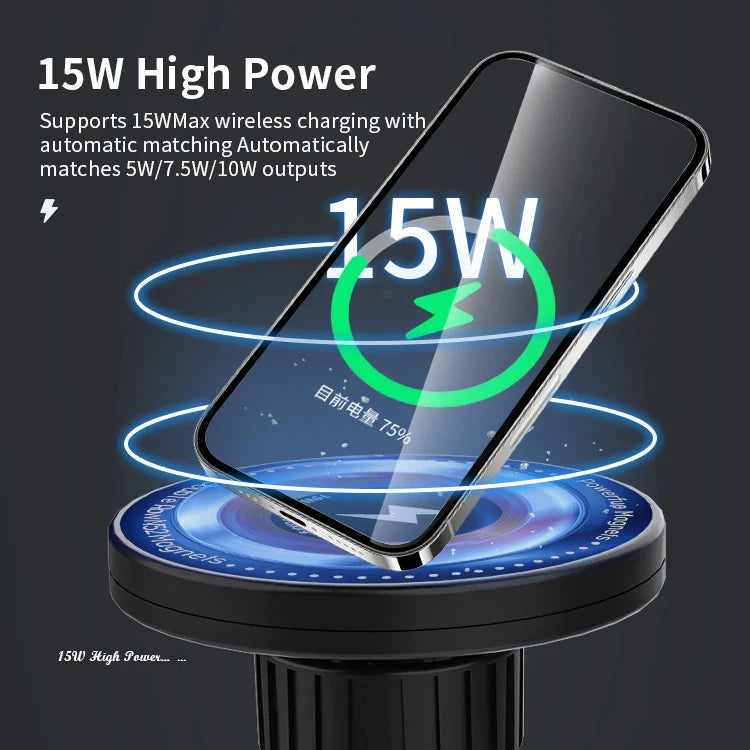 KTX-720595 15W Magnetic Wireless Car Charger - Air Vent Phone Holder with 360-Degree Rotation