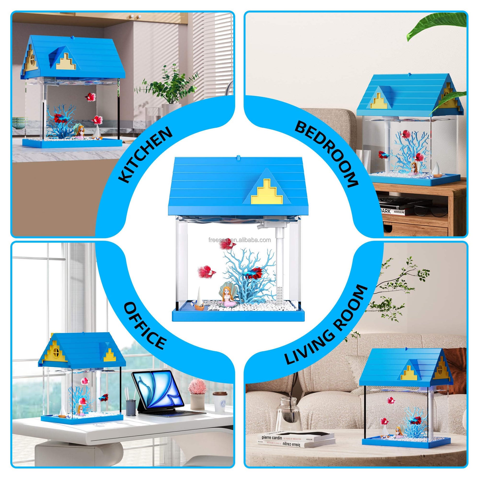 JMT-248906 2-Gallon Acrylic Fish Tank with Filtration and Lighting for Shrimp, Jellyfish, and Goldfish