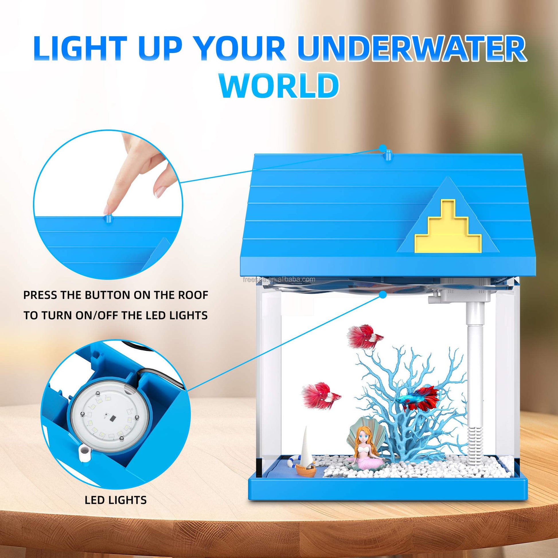 JMT-248906 2-Gallon Acrylic Fish Tank with Filtration and Lighting for Shrimp, Jellyfish, and Goldfish