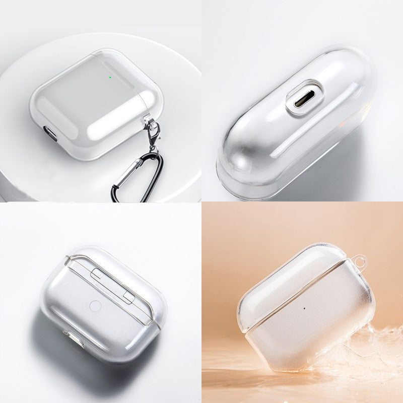 KTX-214547 Bluetooth Waterproof Striped Earphone Case Compatible with AirPods 1/2 - Clamshell TPU Design, Transparent Finish