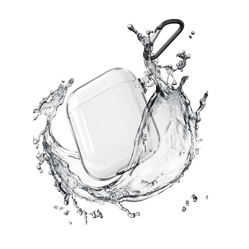 KTX-214547 Bluetooth Waterproof Striped Earphone Case Compatible with AirPods 1/2 - Clamshell TPU Design, Transparent Finish