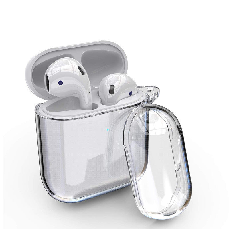 KTX-214547 Bluetooth Waterproof Striped Earphone Case Compatible with AirPods 1/2 - Clamshell TPU Design, Transparent Finish