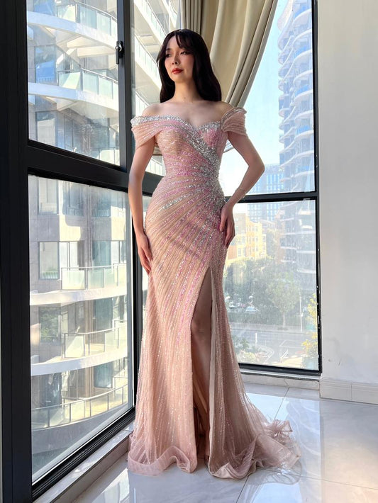 KTX-814099 Elegant Pink Evening Gown for Special Occasions, Model EZ25221