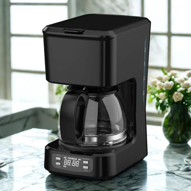 KTX-246867 Programmable 5-Cup Coffee Maker with Ground Coffee Option, Clear Water Level Indicator, Non-Stick Warming Plate