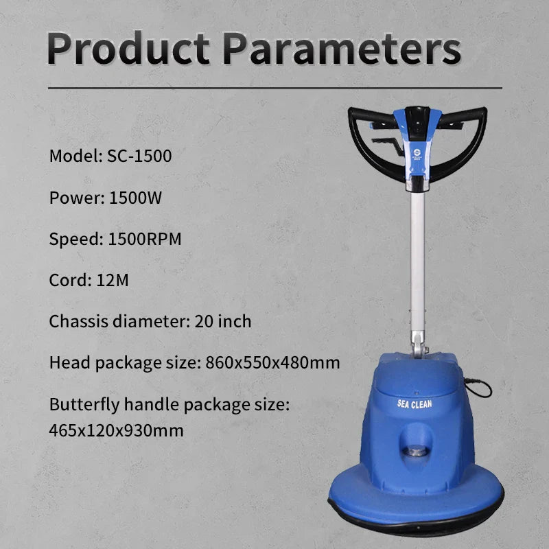 KTX-060307 High-Speed 20-Inch Polishing Machine with Butterfly Handle and 1500 RPM for Professional Waxing