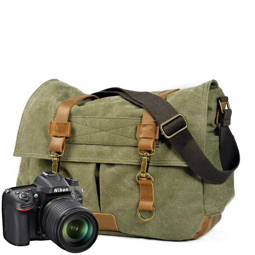 KTX-662931 Waxed Canvas DSLR Camera Sling Bag - Vintage Unisex Messenger Backpack