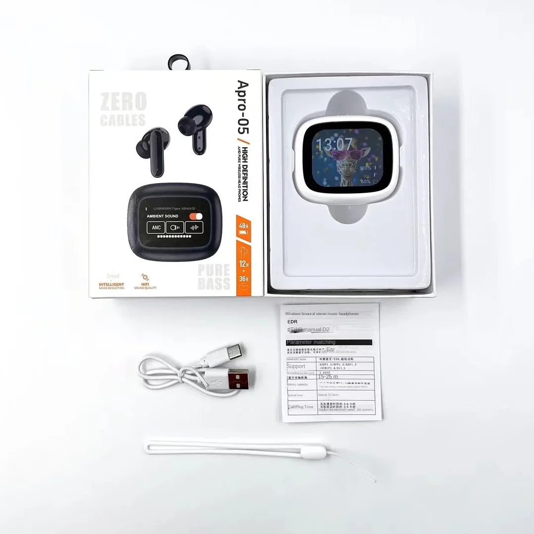 KTX-280211 Wireless In-Ear Headset with Smart Screen and Blue LED Battery Indicator – Noise Reduction for Clear Calls