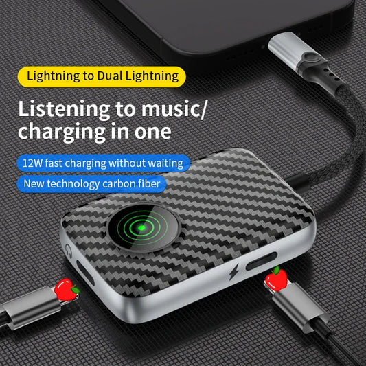 KTX-703635 8-Pin Audio Aux Splitter Adapter for iPhone - 2-in-1 Headphone Jack with Luminous USB Cable