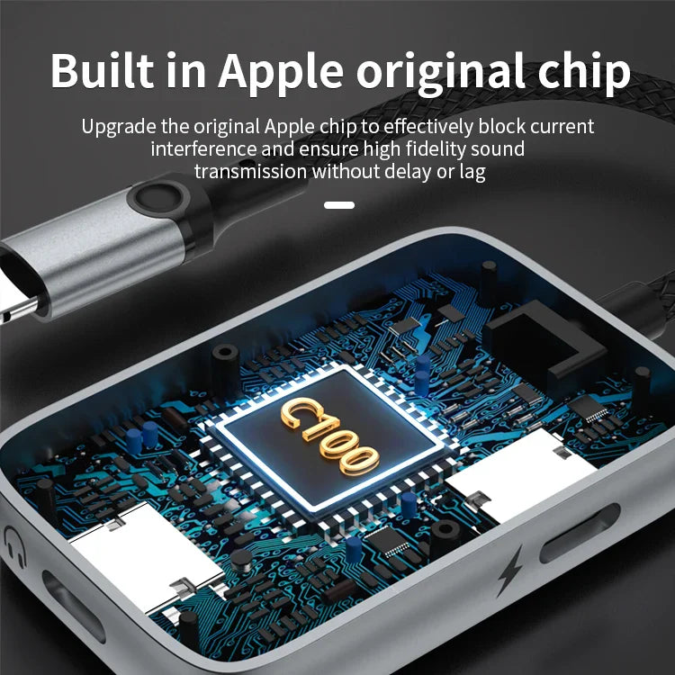 KTX-703635 8-Pin Audio Aux Splitter Adapter for iPhone - 2-in-1 Headphone Jack with Luminous USB Cable