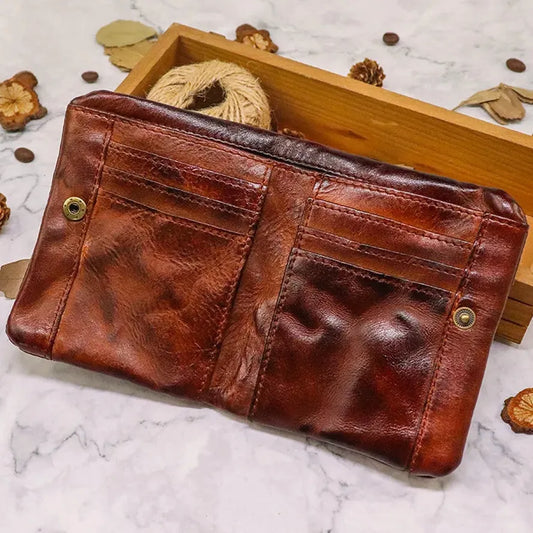 KTX-448403 Vintage Vegetable Tanned Leather Multi-Card Zipper Wallet for Men