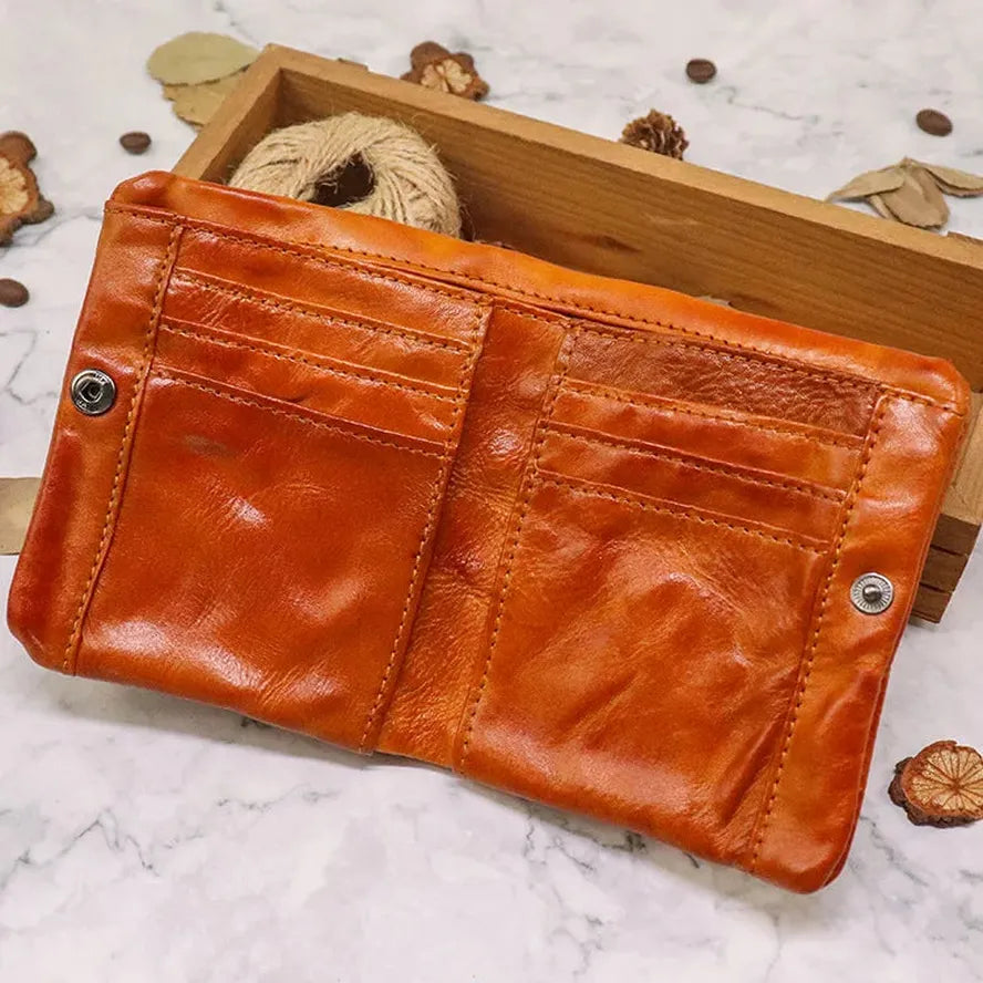 KTX-448403 Vintage Vegetable Tanned Leather Multi-Card Zipper Wallet for Men