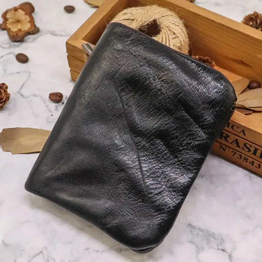 KTX-448403 Vintage Vegetable Tanned Leather Multi-Card Zipper Wallet for Men