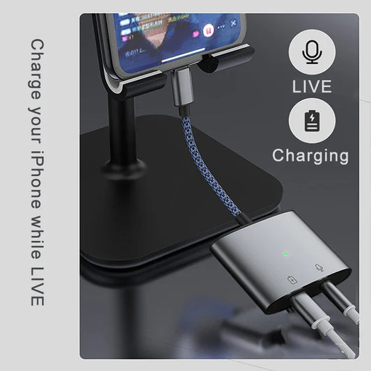 KTX-588371 2 in 1 Lightning to 3.5mm Audio and Charging Adapter for iPhone with Microphone Support