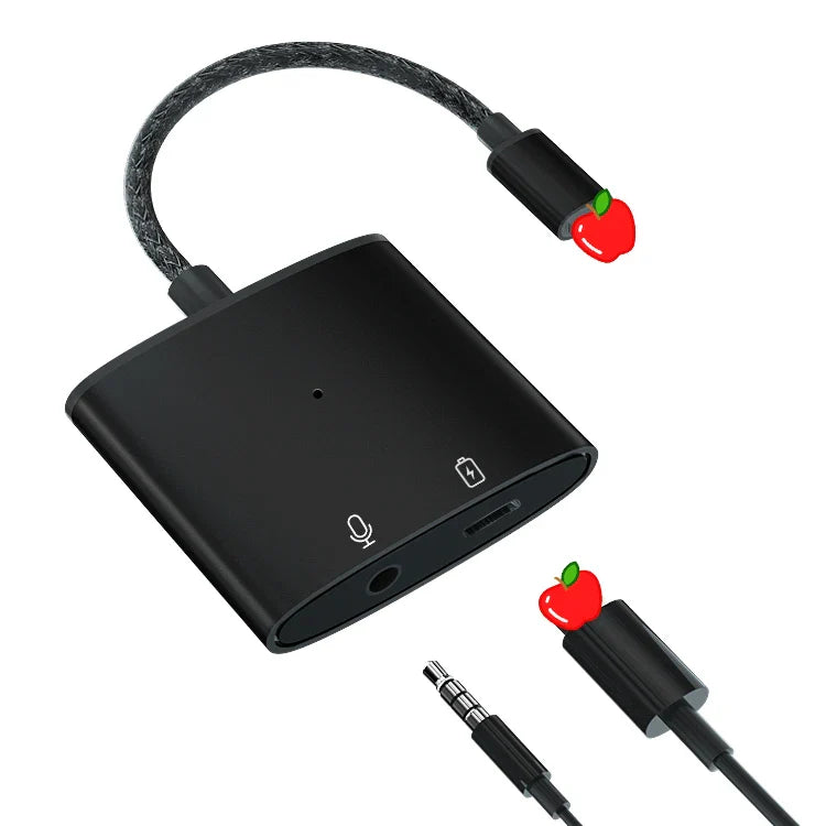 KTX-588371 2 in 1 Lightning to 3.5mm Audio and Charging Adapter for iPhone with Microphone Support