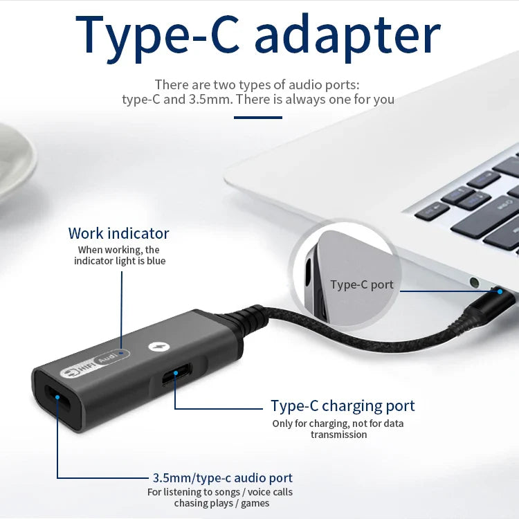KTX-101459 2-in-1 USB-C to 3.5mm Audio Adapter for Smartphones and Tablets