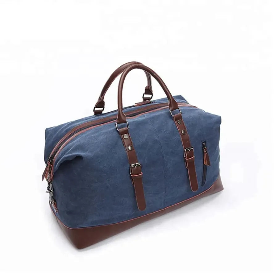 JMT-286346 Casual Canvas Duffel Bag with Imitation Leather Accents - Large Capacity Travel Handbag for Men