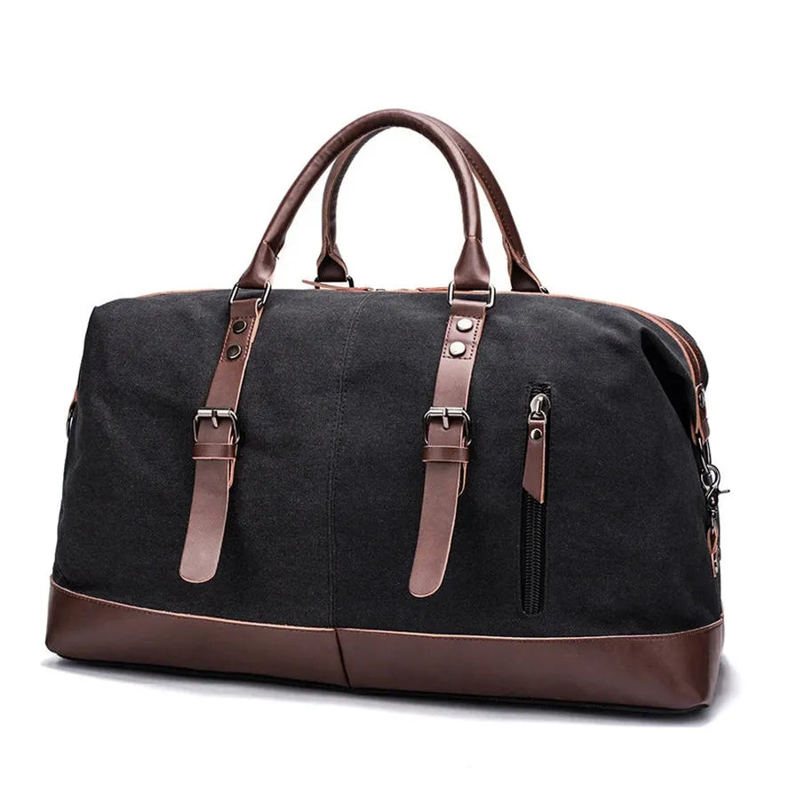 JMT-286346 Casual Canvas Duffel Bag with Imitation Leather Accents - Large Capacity Travel Handbag for Men