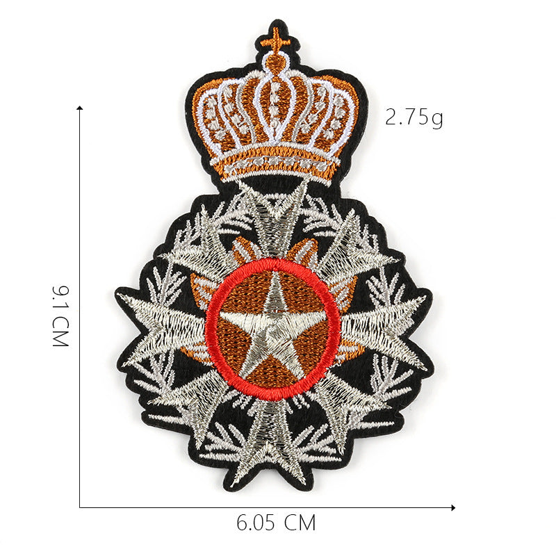 KTX-317587 Customizable Cartoon Crown Cloth Sticker Badge for Clothing Accessories - Polyester Twill with Hot Melt Adhesive, 5.1x10.8cm