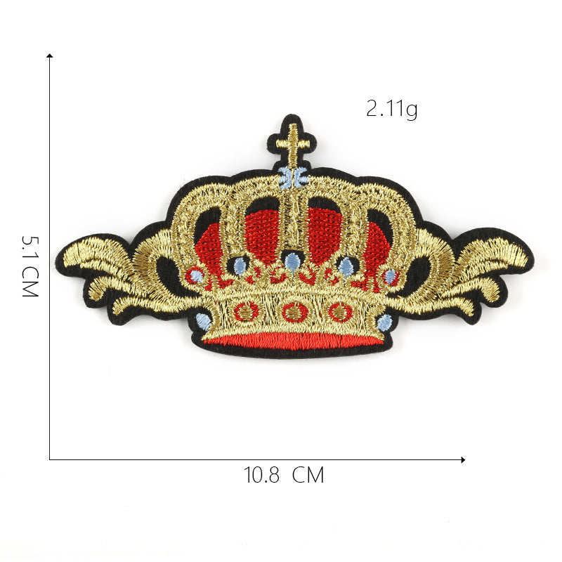 KTX-317587 Customizable Cartoon Crown Cloth Sticker Badge for Clothing Accessories - Polyester Twill with Hot Melt Adhesive, 5.1x10.8cm