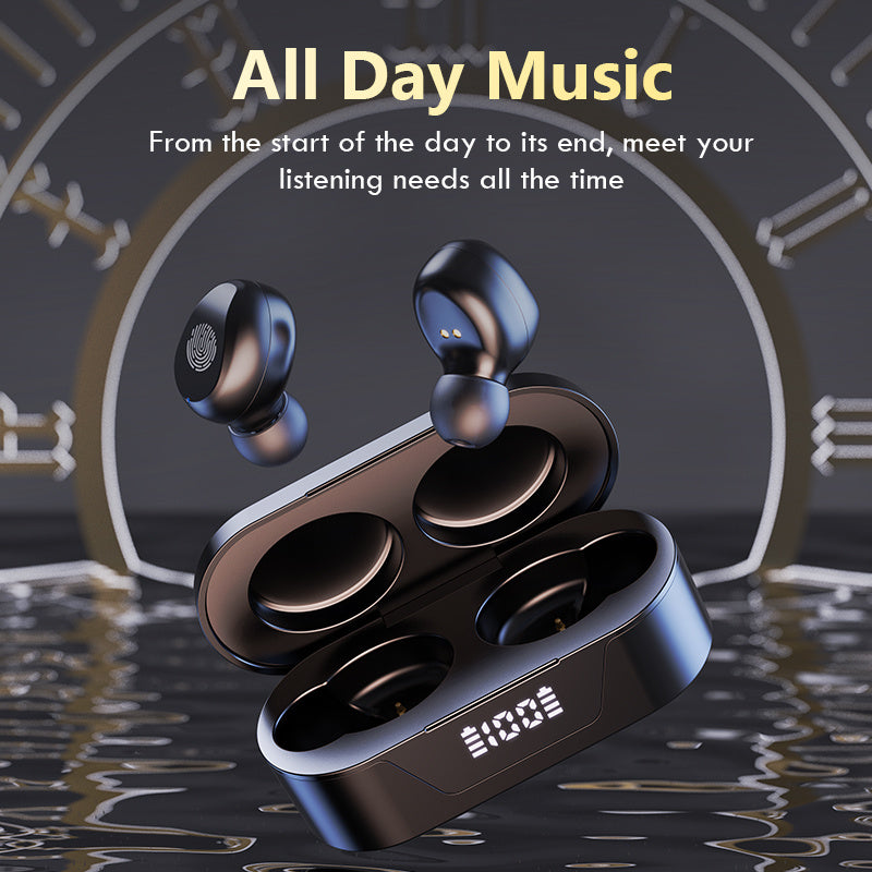KTX-209235 Mini Bluetooth Earbuds with Battery Display and Touch Control, Stereo Sound, Voice Control, NFC, and Multi-Point Connection, Classic Black or White