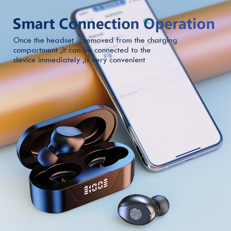 KTX-209235 Mini Bluetooth Earbuds with Battery Display and Touch Control, Stereo Sound, Voice Control, NFC, and Multi-Point Connection, Classic Black or White