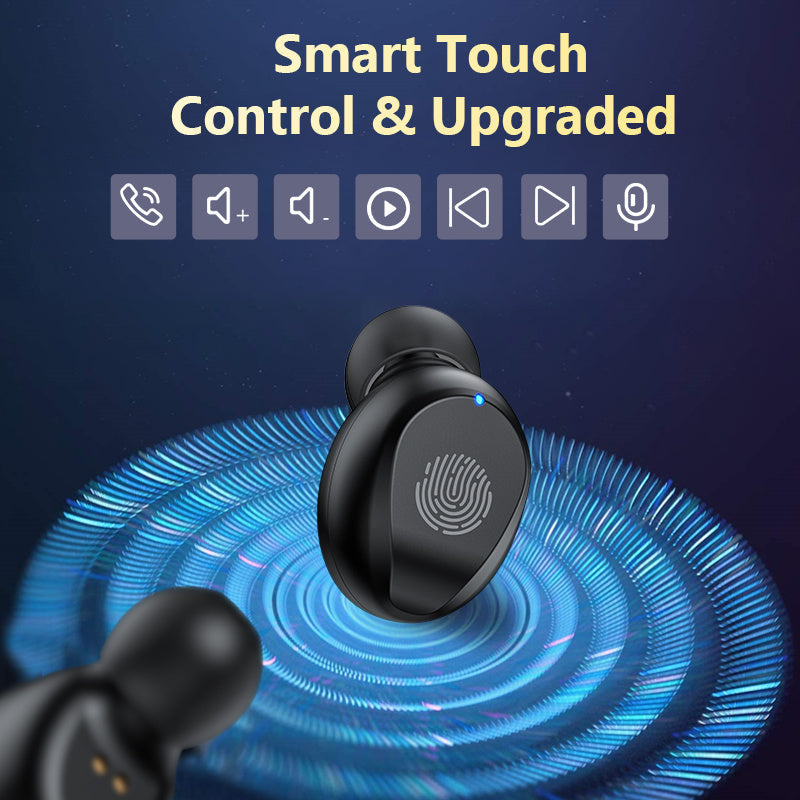 KTX-209235 Mini Bluetooth Earbuds with Battery Display and Touch Control, Stereo Sound, Voice Control, NFC, and Multi-Point Connection, Classic Black or White