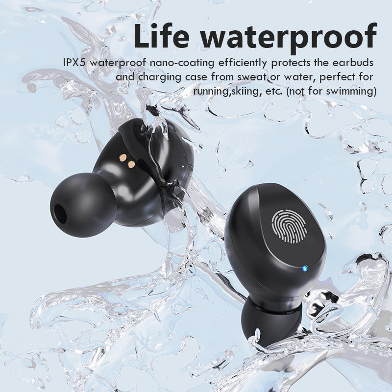 KTX-209235 Mini Bluetooth Earbuds with Battery Display and Touch Control, Stereo Sound, Voice Control, NFC, and Multi-Point Connection, Classic Black or White