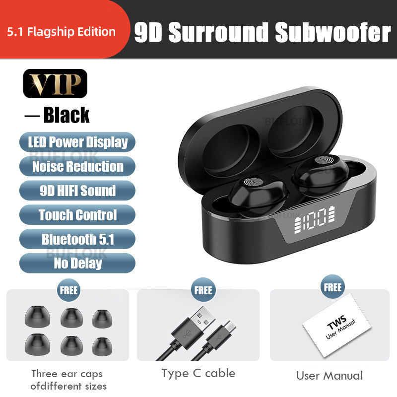 KTX-209235 Mini Bluetooth Earbuds with Battery Display and Touch Control, Stereo Sound, Voice Control, NFC, and Multi-Point Connection, Classic Black or White