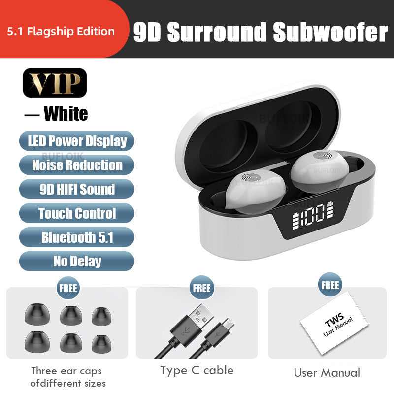 KTX-209235 Mini Bluetooth Earbuds with Battery Display and Touch Control, Stereo Sound, Voice Control, NFC, and Multi-Point Connection, Classic Black or White