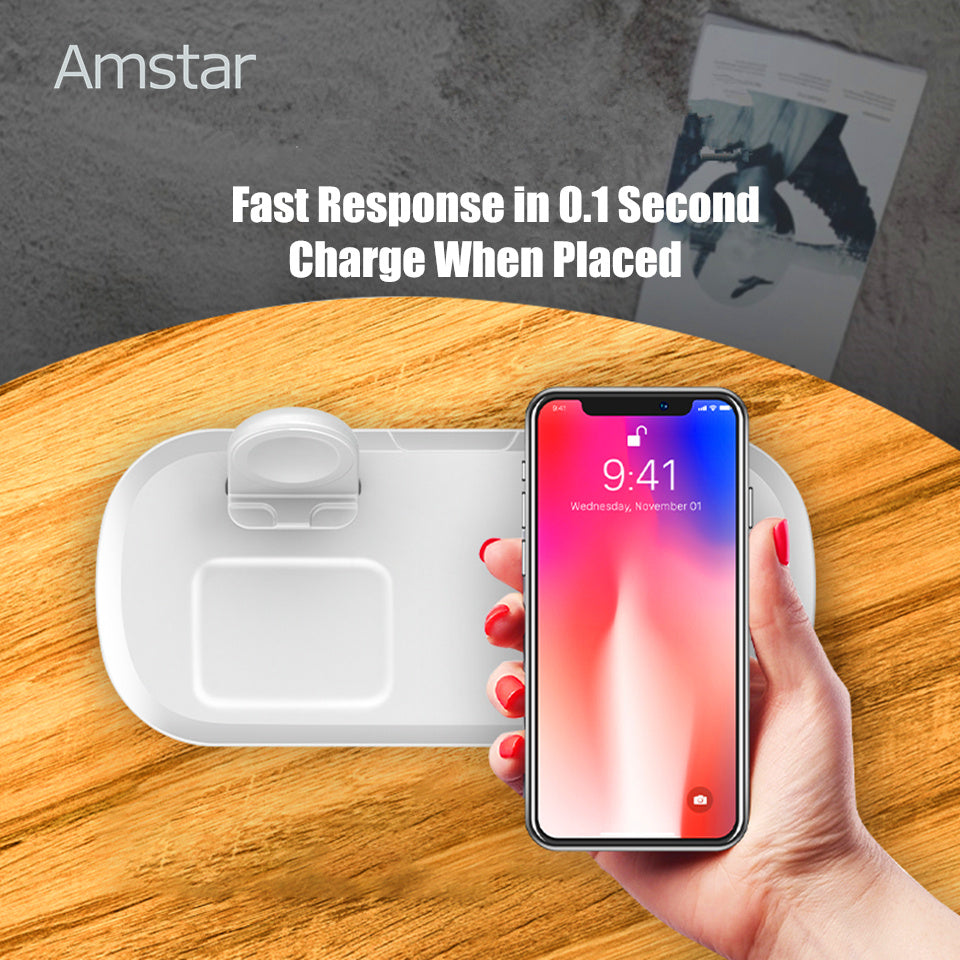 KTX-366483 Three-in-One Wireless Charger for Headphones and Watch - Fast Charge, Multi-Device Compatibility, Black or White Color Options