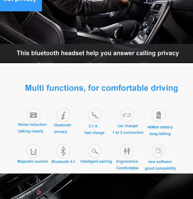 KTX-657491 Wireless Bluetooth Headset with Dual USB Charging Compartment for Cars