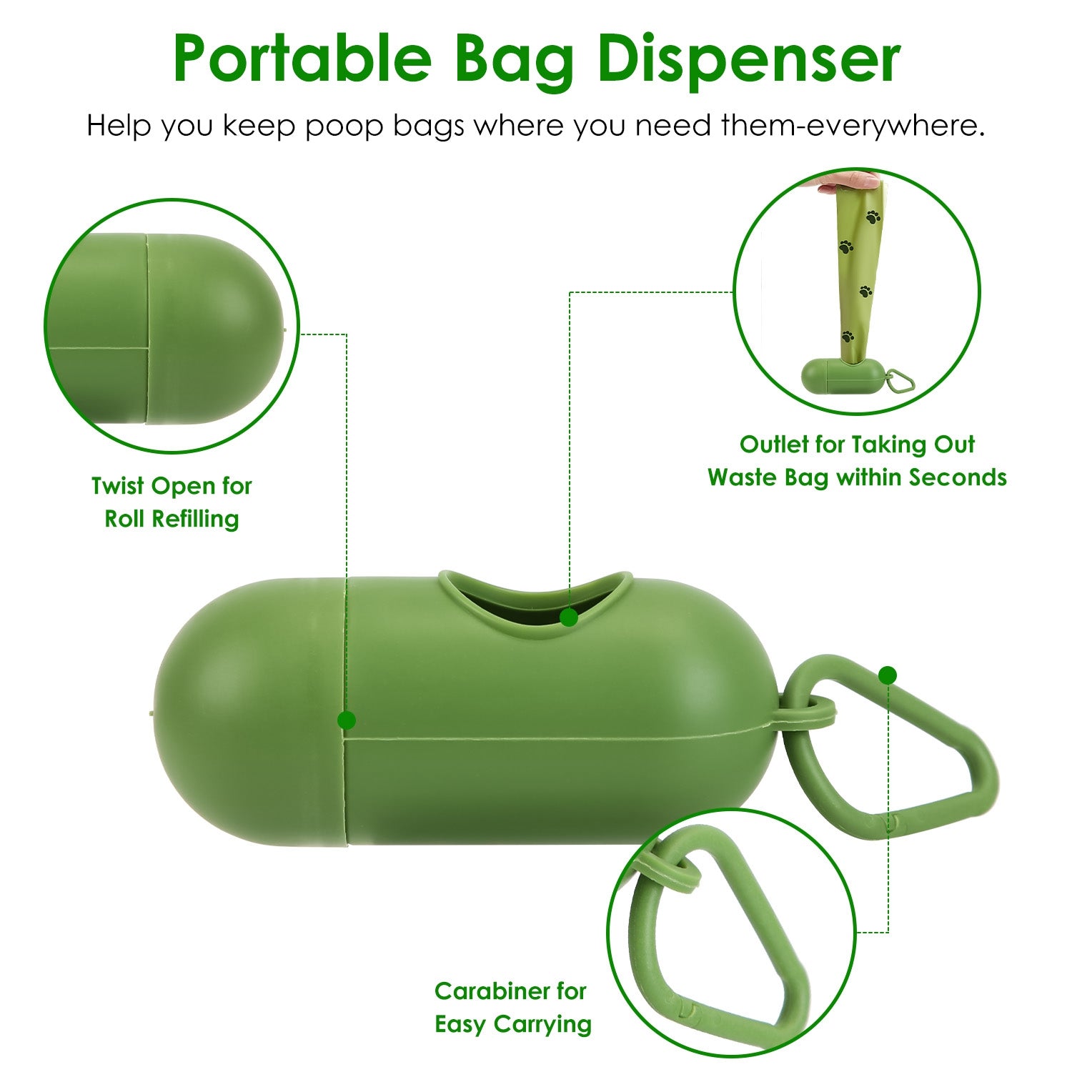JMT-298826 Heavy Duty Dog Poop Rake & Swiveling Bin with Extra Long Handle and Waste Bag Dispenser