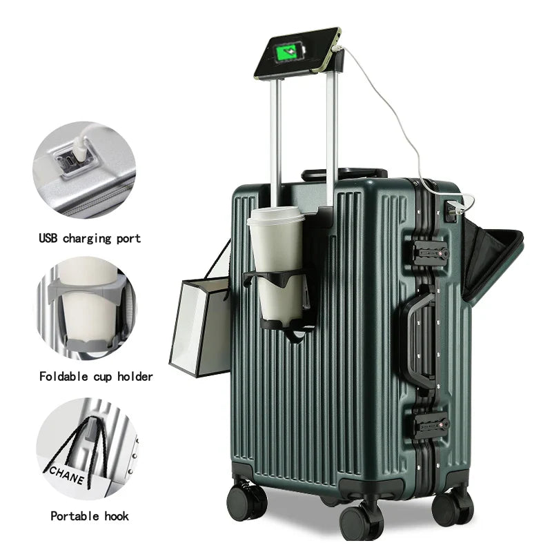 KTX-176531 Compact 20-Inch Modern Carry-On Suitcase with Cup Holder and Lightweight PC & ABS Design