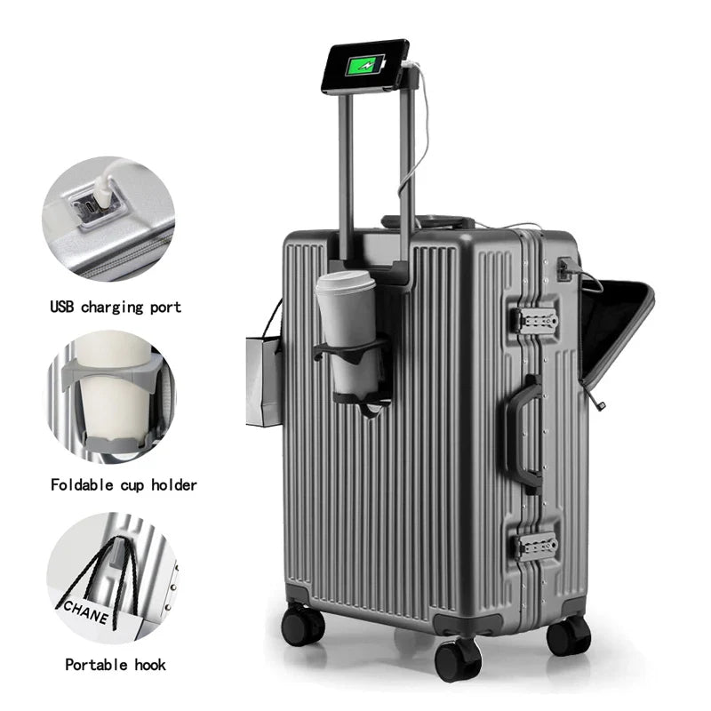 KTX-176531 Compact 20-Inch Modern Carry-On Suitcase with Cup Holder and Lightweight PC & ABS Design
