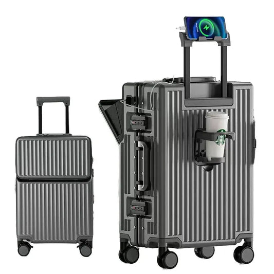 KTX-176531 Compact 20-Inch Modern Carry-On Suitcase with Cup Holder and Lightweight PC & ABS Design