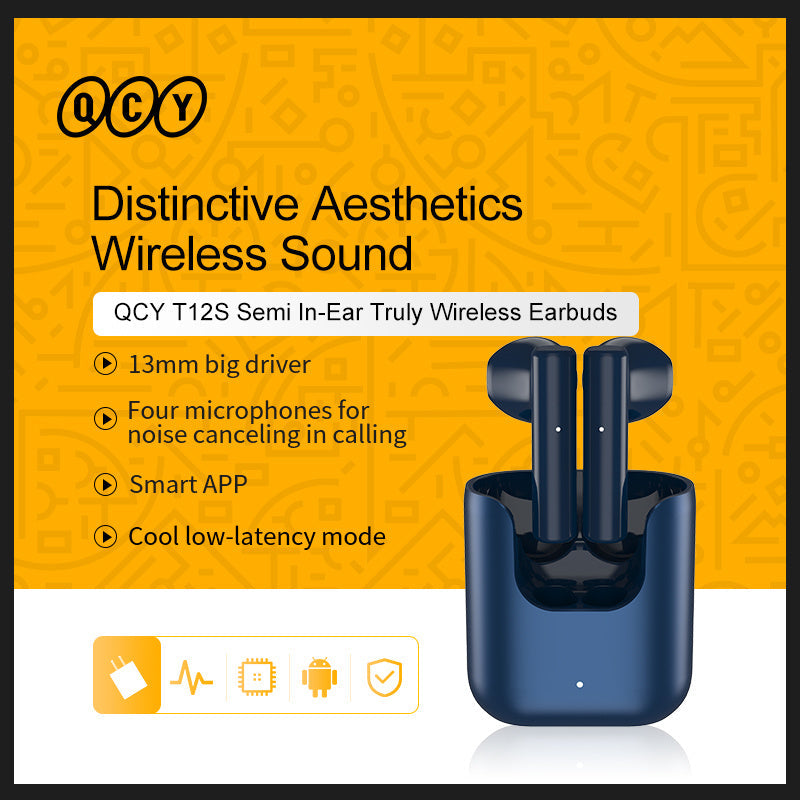 KTX-607763 Wireless Bluetooth Semi-In-Ear Headset for Sports and Running with Battery Display and Voice Control - Blue