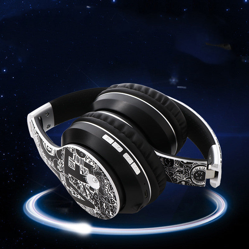 KTX-359123 Foldable and Retractable Bluetooth Headset with Stereo Sound and Graffiti Design