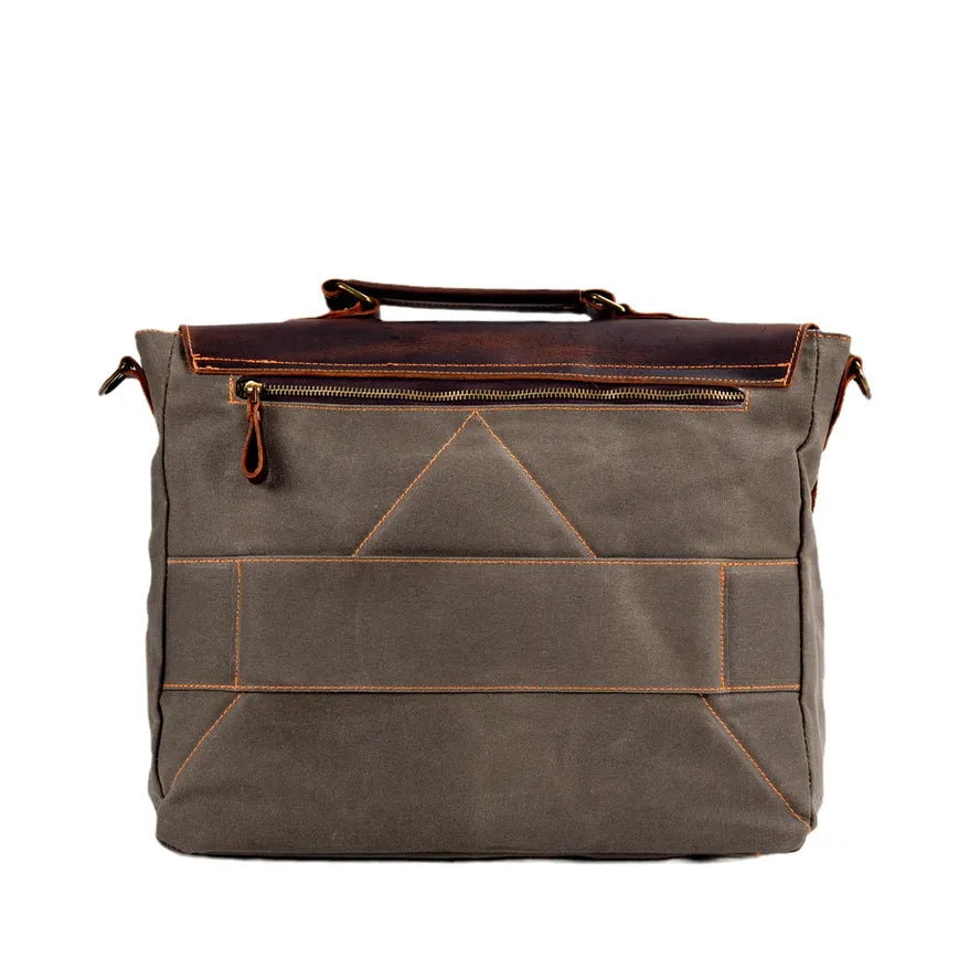 KTX-728659 Retro Large Capacity Canvas Crossbody Bag with Crazy Horse Skin for 15.6" Laptops