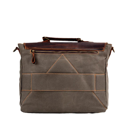 KTX-728659 Retro Large Capacity Canvas Crossbody Bag with Crazy Horse Skin for 15.6" Laptops
