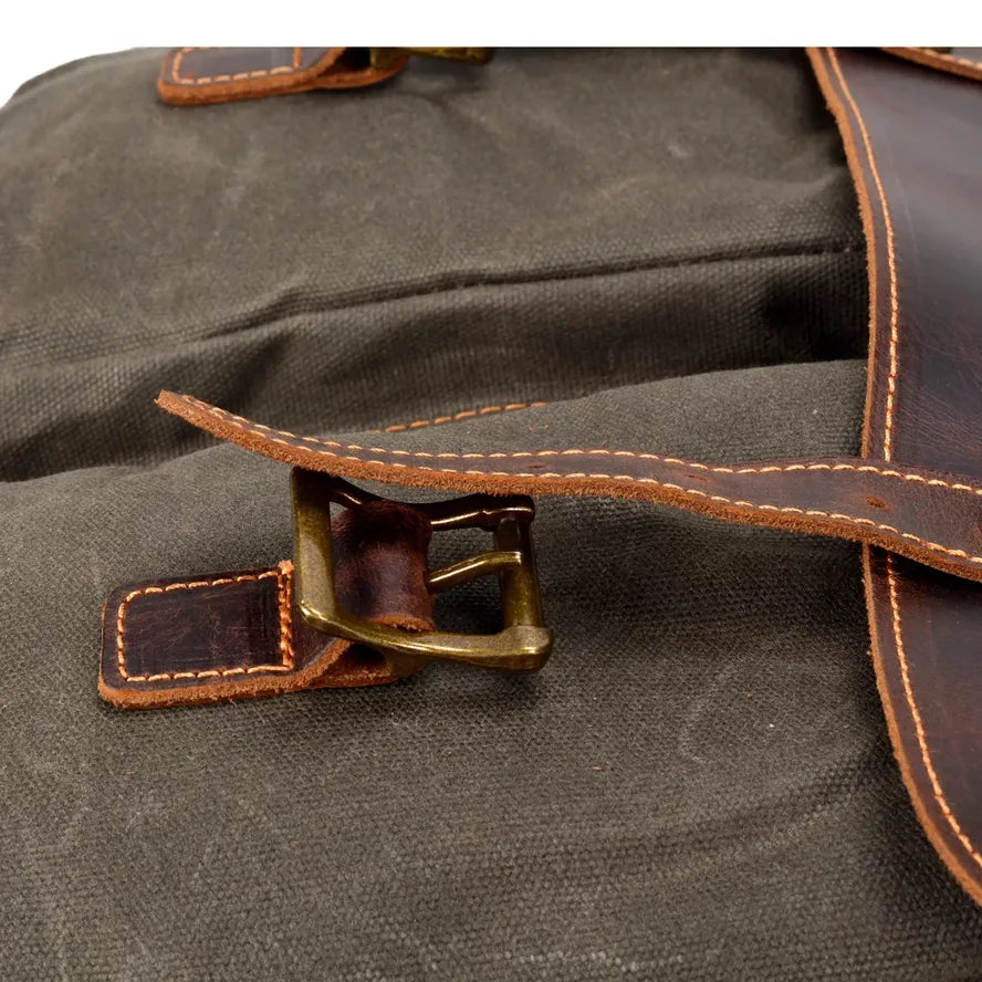 KTX-728659 Retro Large Capacity Canvas Crossbody Bag with Crazy Horse Skin for 15.6" Laptops